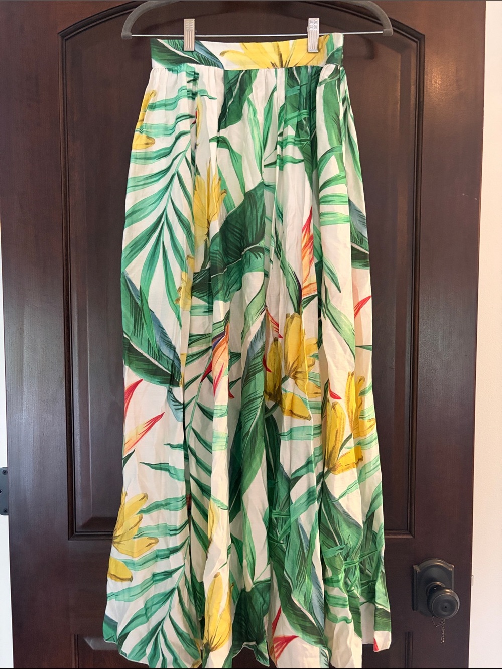 H&M White Maxi Skirt with Green Leaf & Yellow Floral Print
